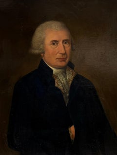 Portrait of a Gentleman in Blue Frock Coat 18th.C English School Oil Painting