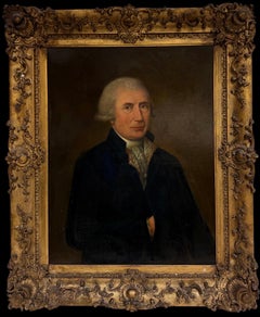 Portrait of a Gentleman in Blue Frock Coat 18th.C English School Oil Painting
