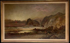Huge Victorian 1880's English Coastal Shipwreck Dramatic Seascape Signed Oil