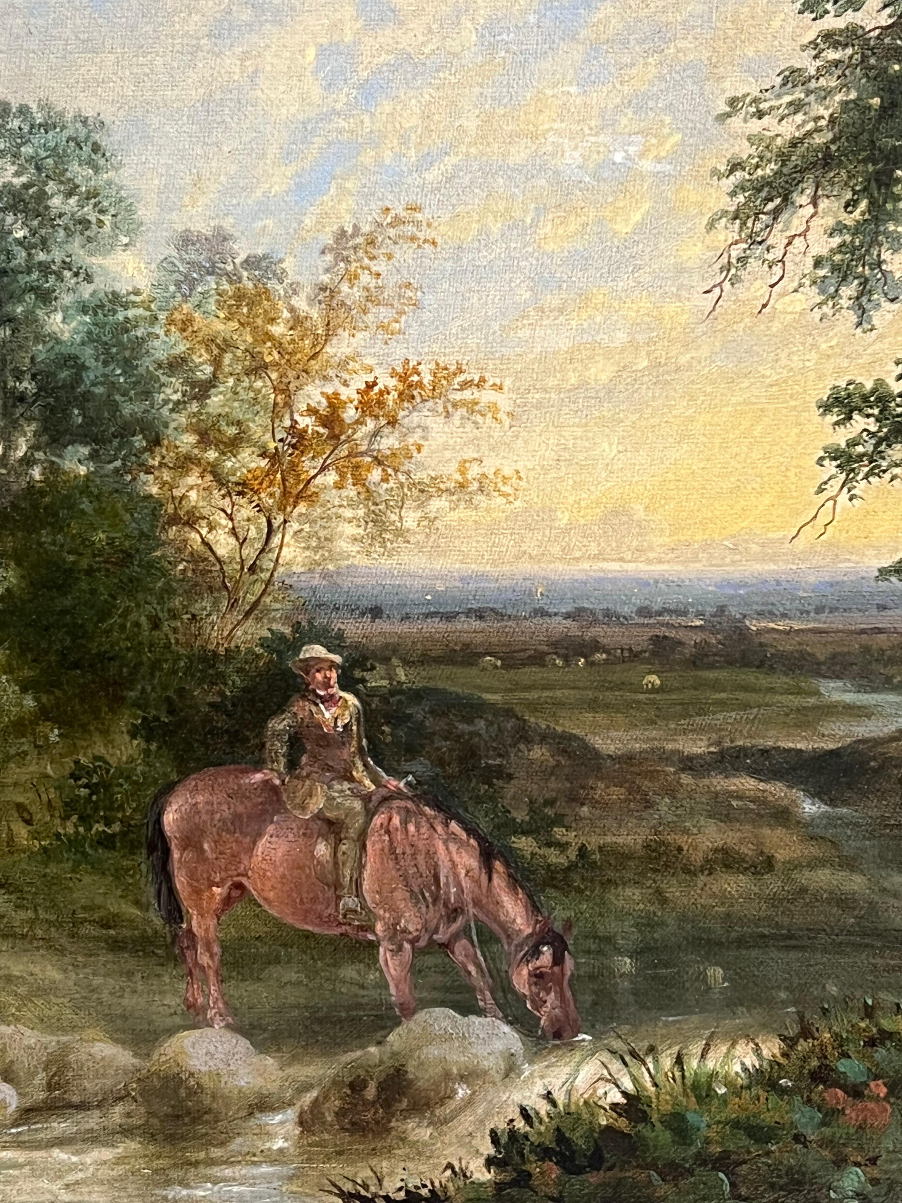 Viktorianisches englisches Ölgemälde Pferd & Reiter in ländlicher Landschaft mit Fluss im Angebot 2