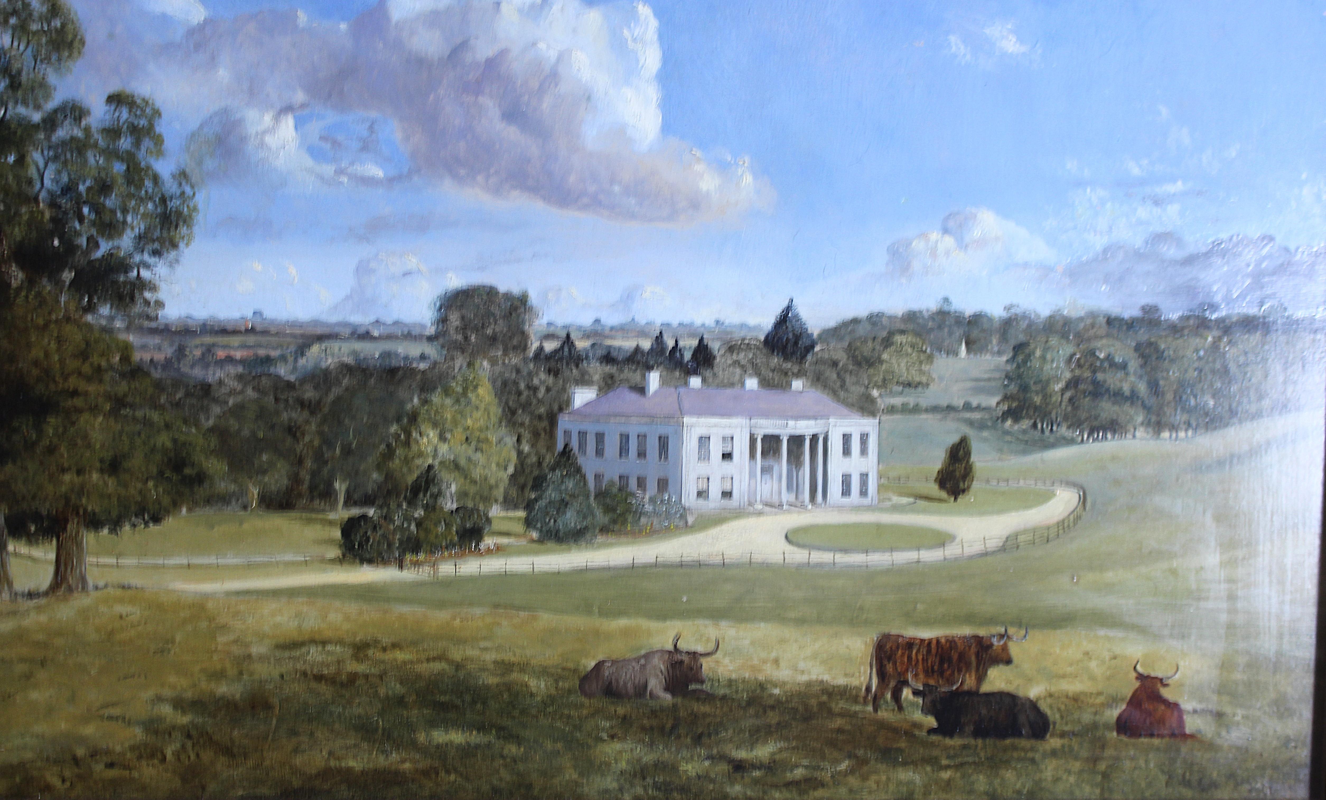 Inglese English School 19° secolo Paesaggio Casa di Campagna Pittura ad olio in vendita