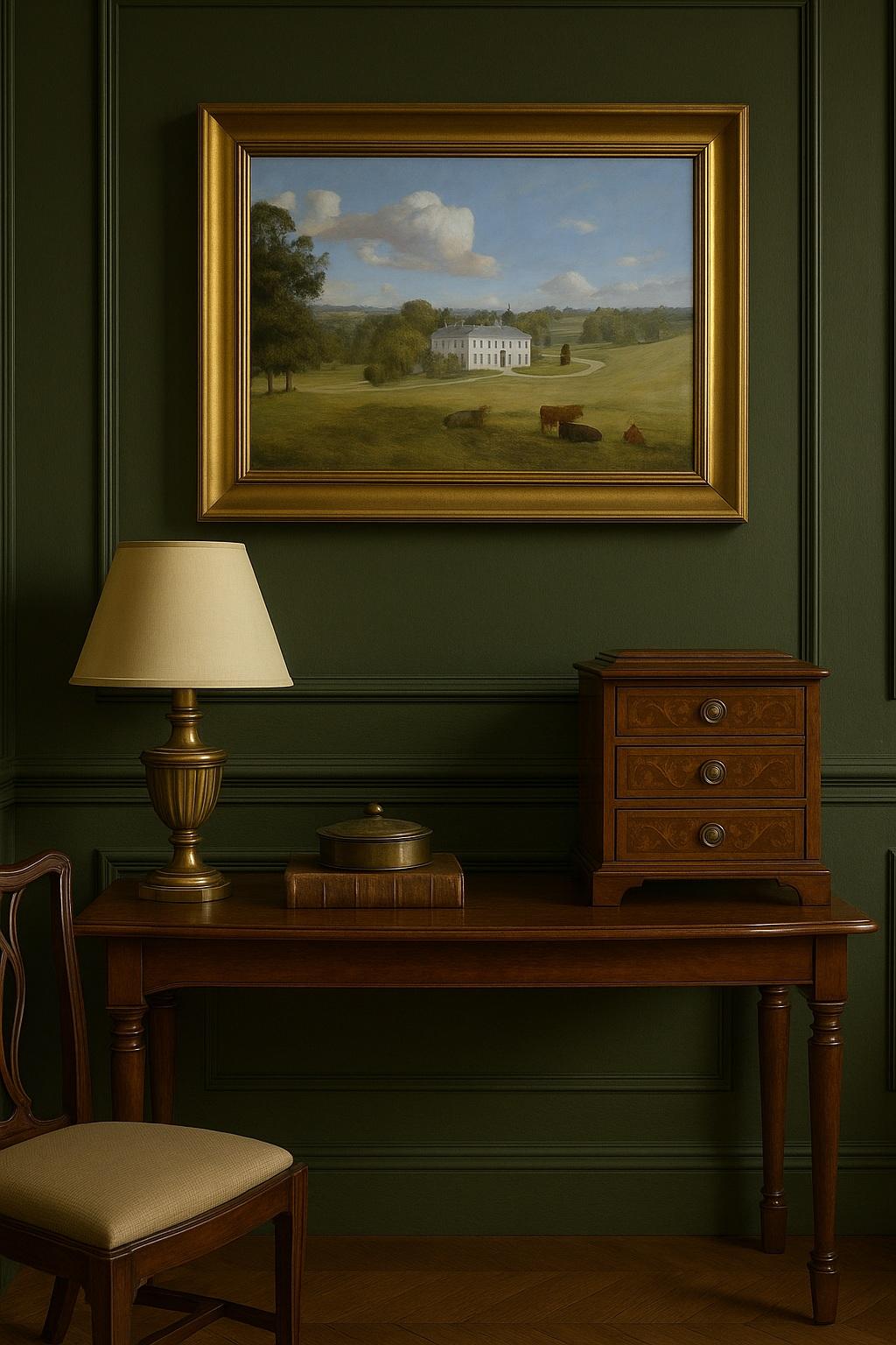 Fine XIX secolo English School 19° secolo Paesaggio Casa di Campagna Pittura ad olio in vendita