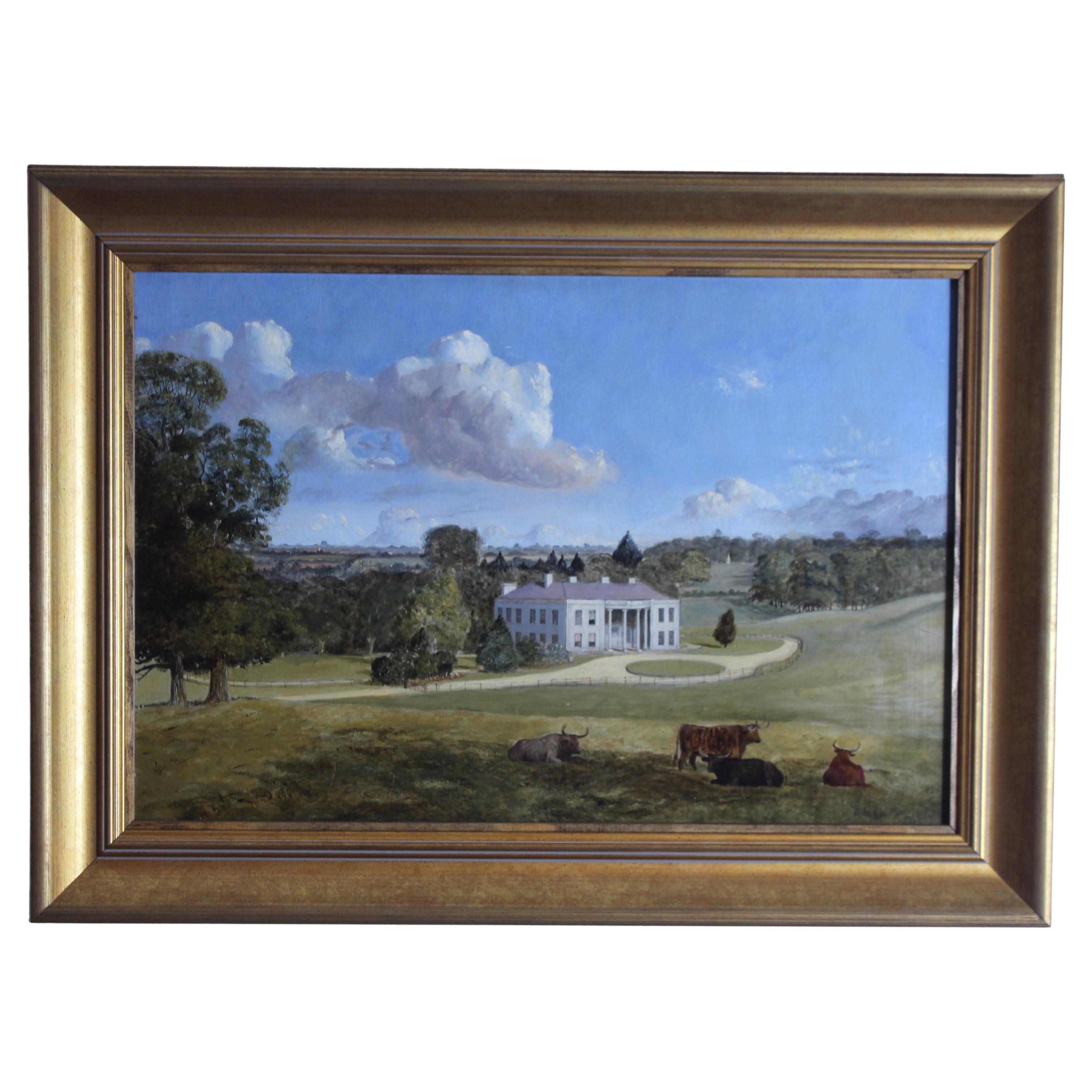 English School 19th Century Country House Landscape Oil Painting