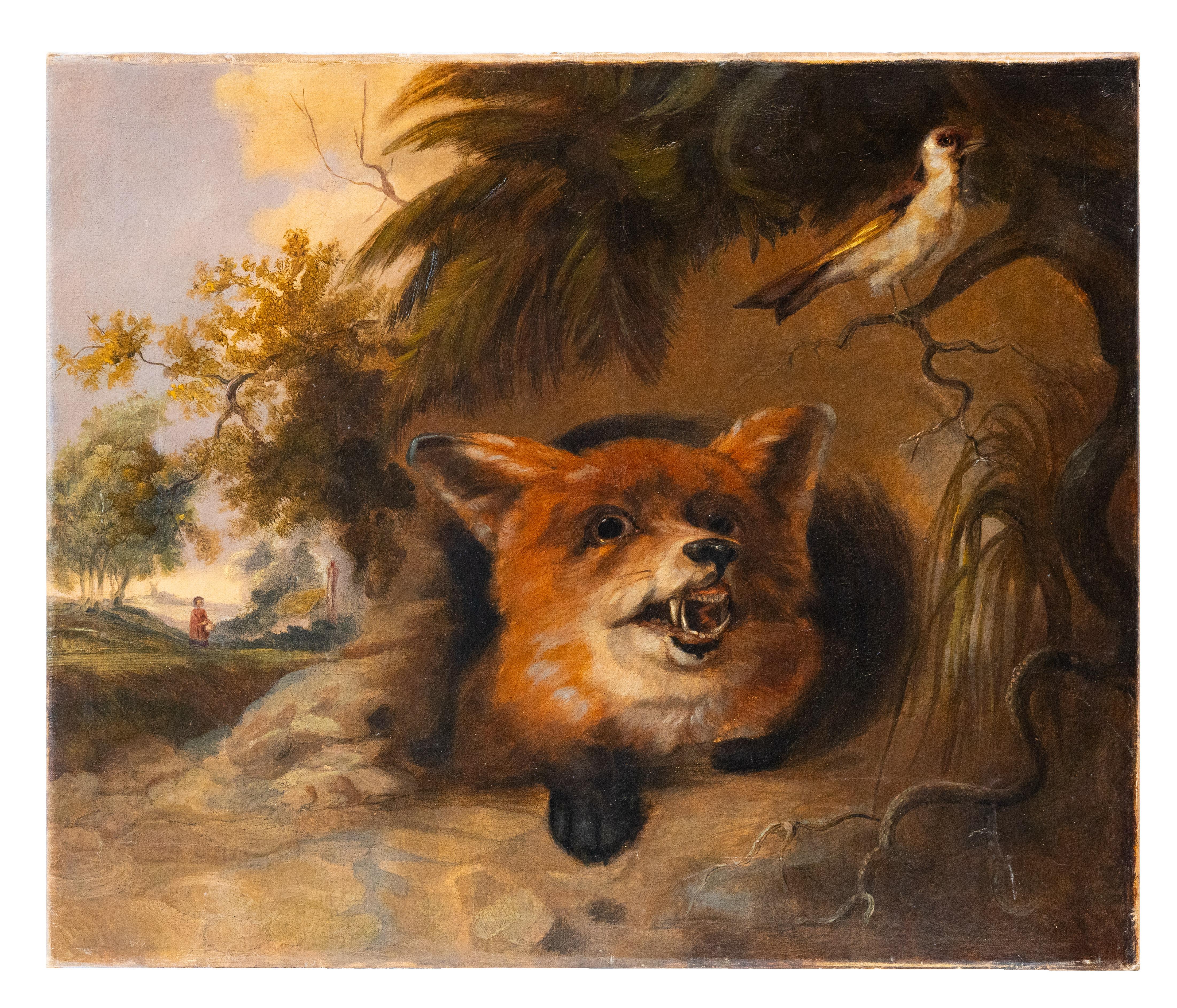 Fox trying to hunt a goldfinch