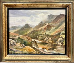 Beautiful English Signed Oil Painting Majestic Hills Lake District Landscape