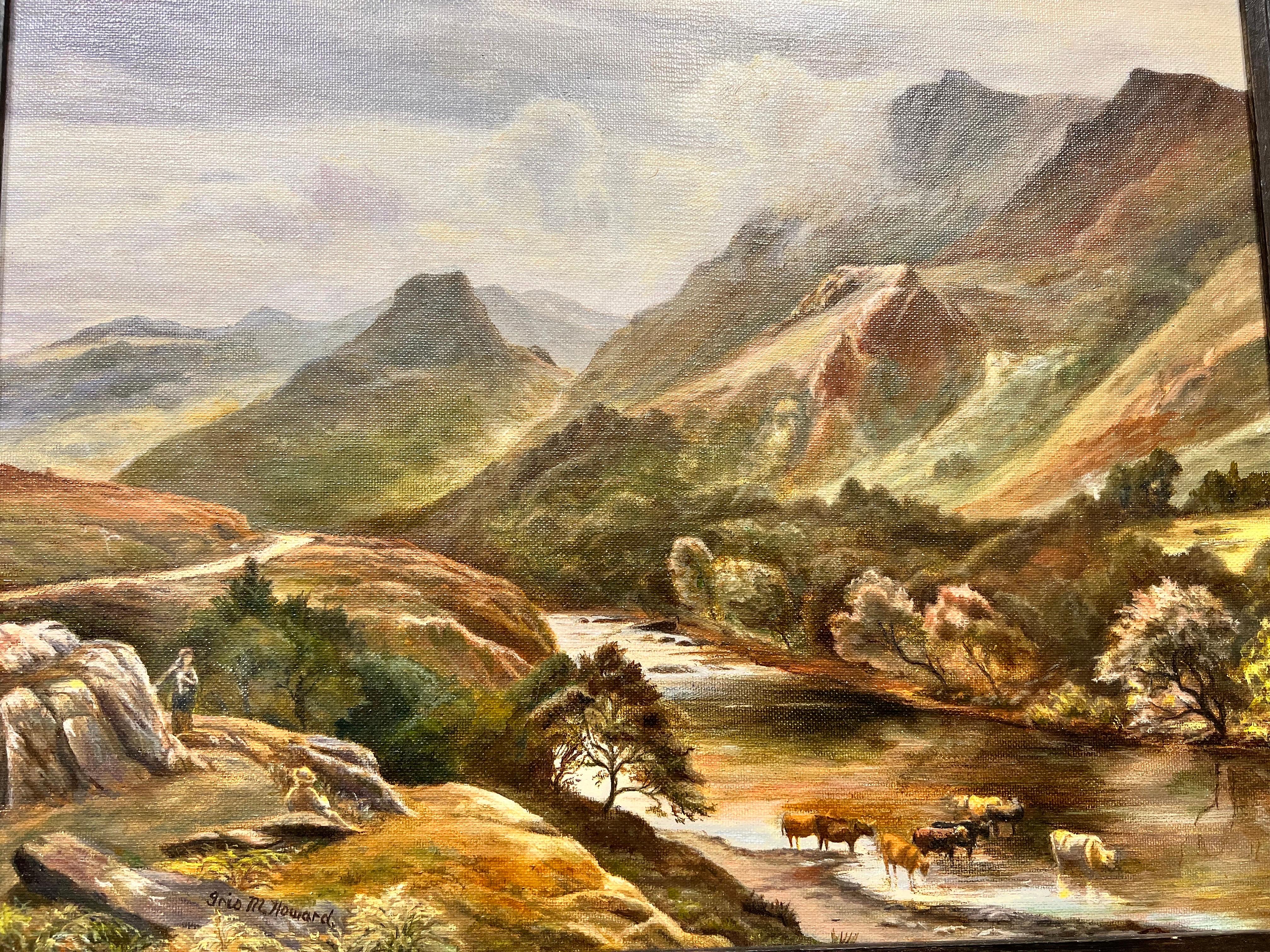 Bellissimo dipinto ad olio inglese firmato Majestic Hills Lake District Landscape - Painting Vittoriano di English School