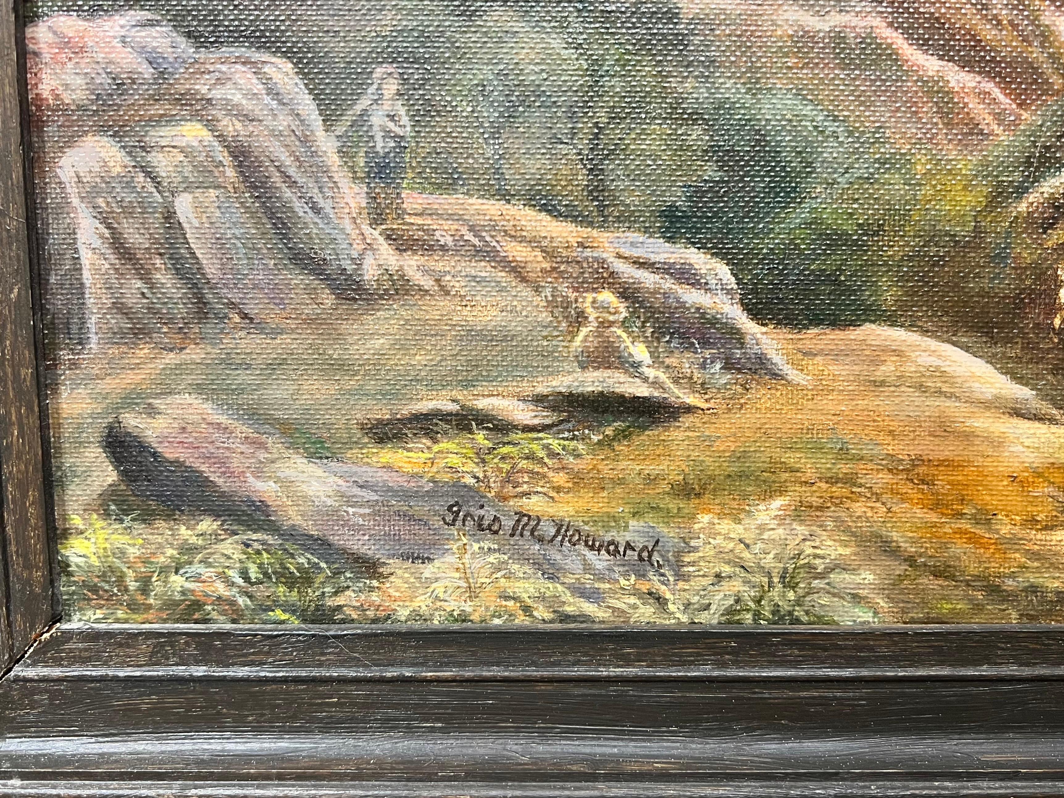 Precioso cuadro al óleo firmado en inglés Paisaje de las colinas majestuosas del distrito de los lagos - Landscape Painting Beige de English School