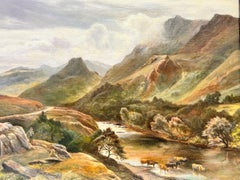 Beautiful English Signed Oil Painting Majestic Hills Lake District Landscape