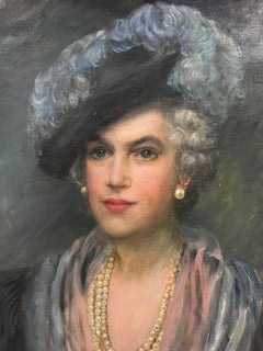 Fine British Mid 20th Century Oil Painting Portrait of a Society Lady