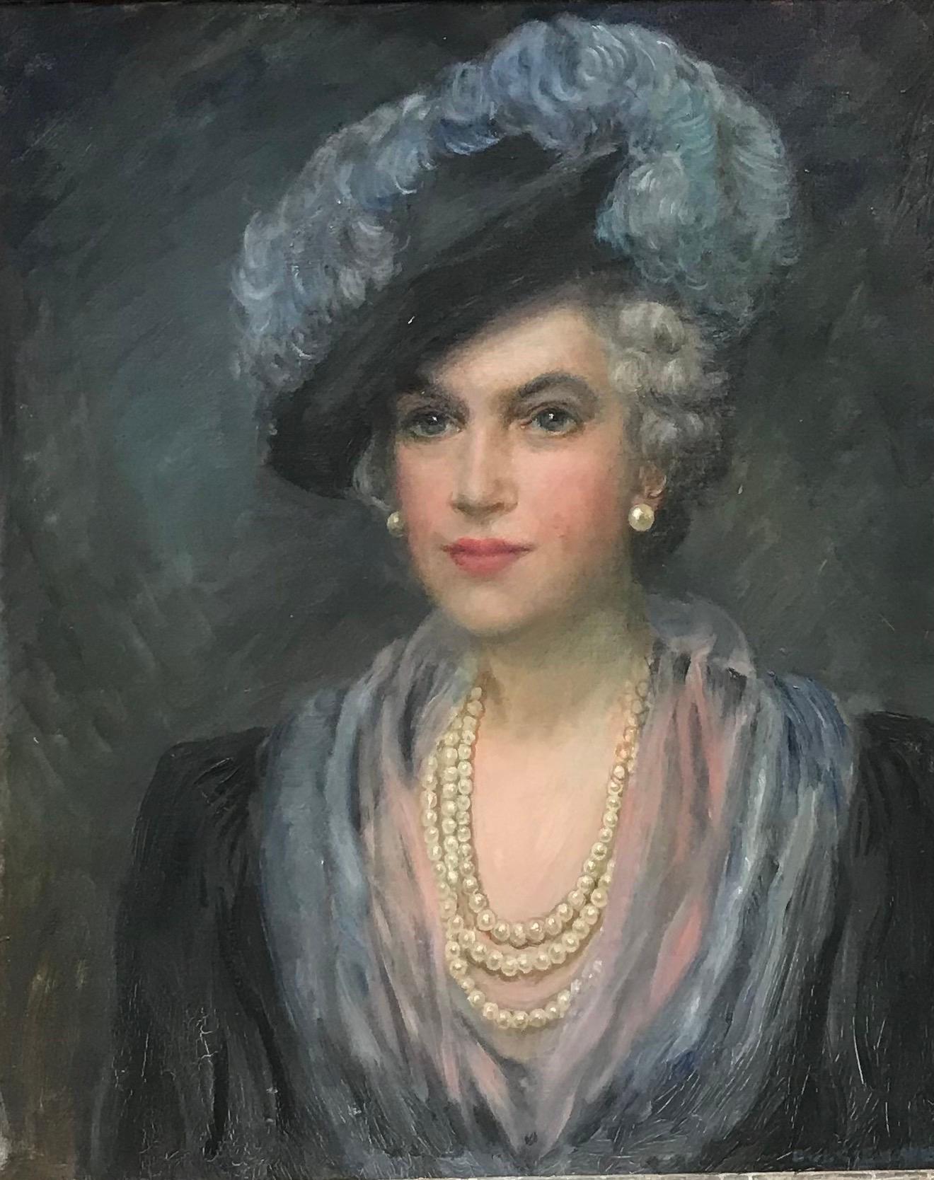 English School Portrait Painting - Fine British Mid 20th Century Oil Painting Portrait of a Society Lady