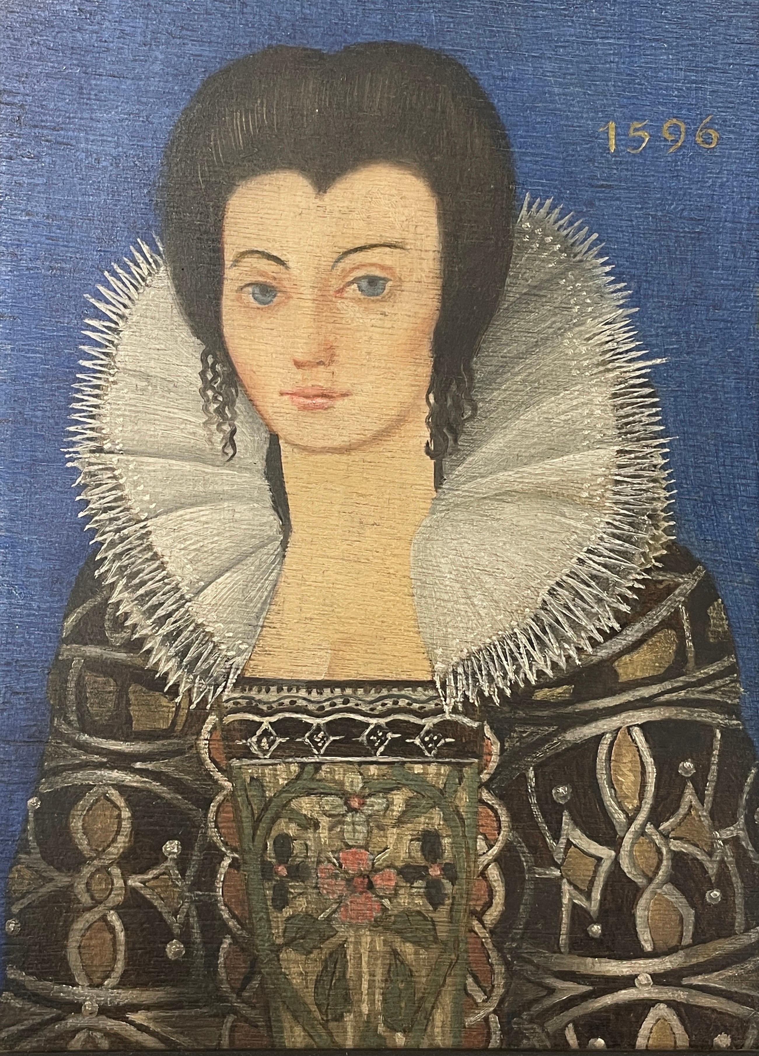 Fine English Portrait of Elizabethan Lady, framed oil painting  - Painting by English School