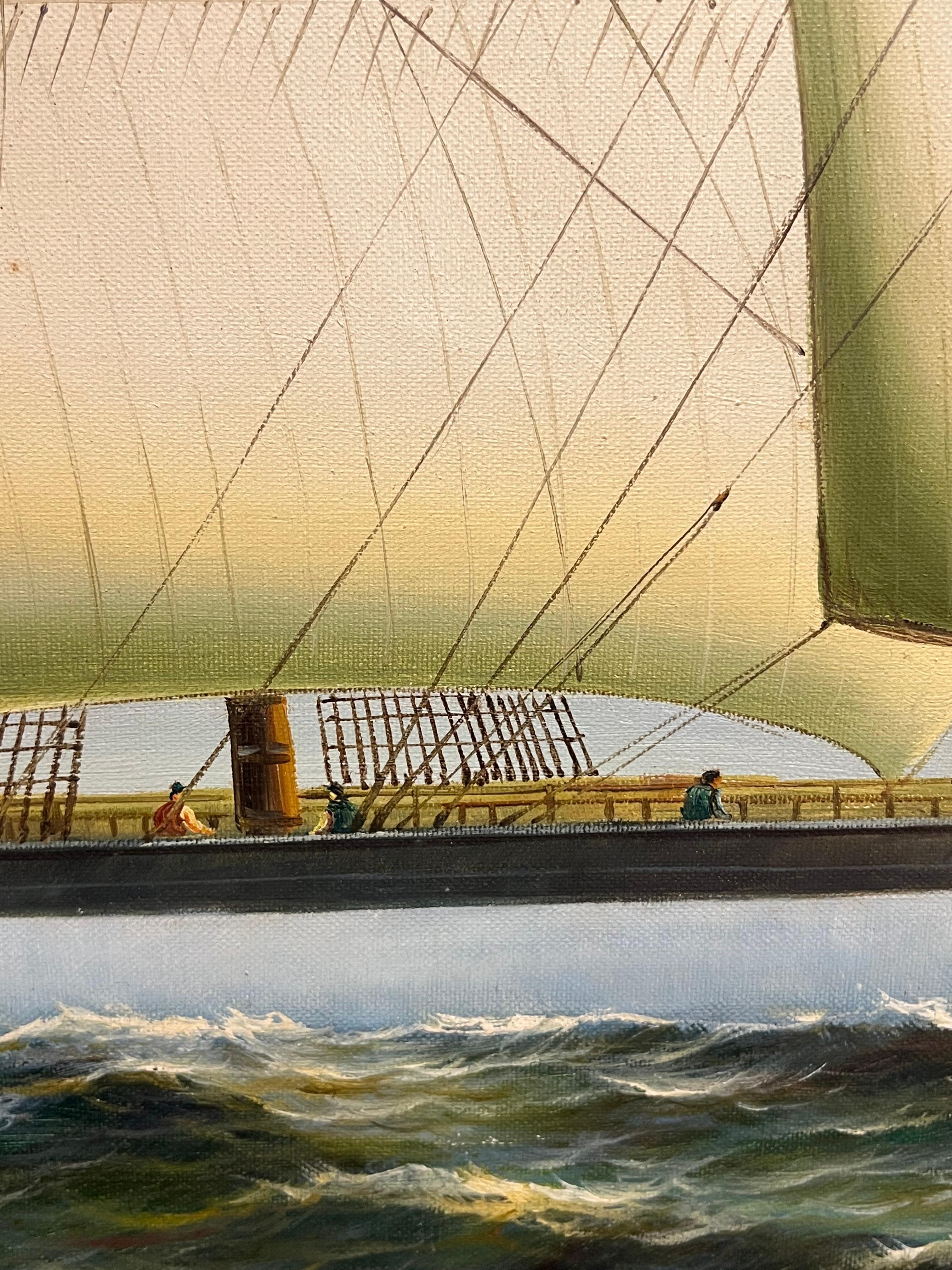 Peinture à l'huile maritime à grande échelle d'un grand voilier entièrement gréé en mer en vente 5