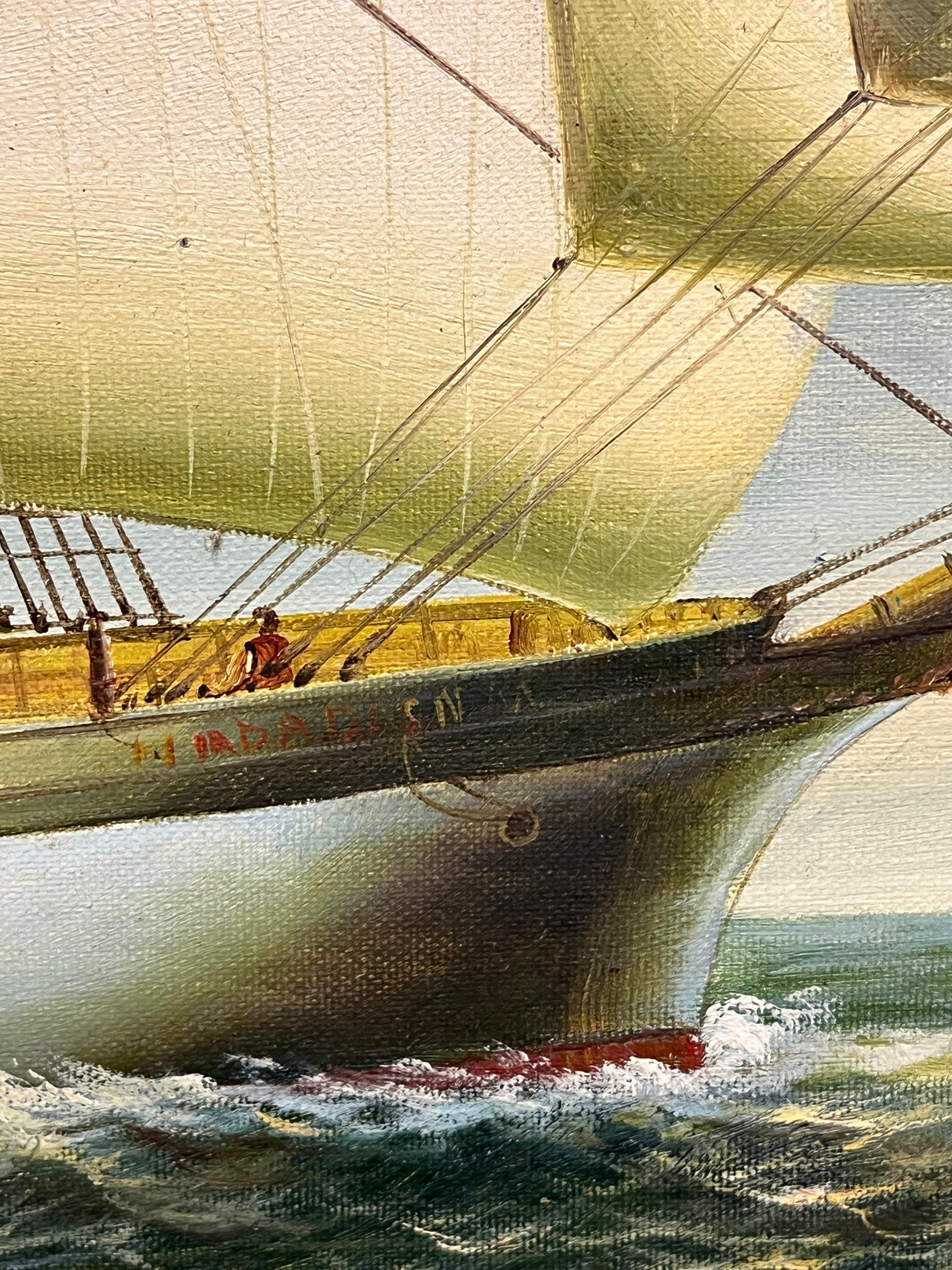 Peinture à l'huile maritime à grande échelle d'un grand voilier entièrement gréé en mer en vente 6
