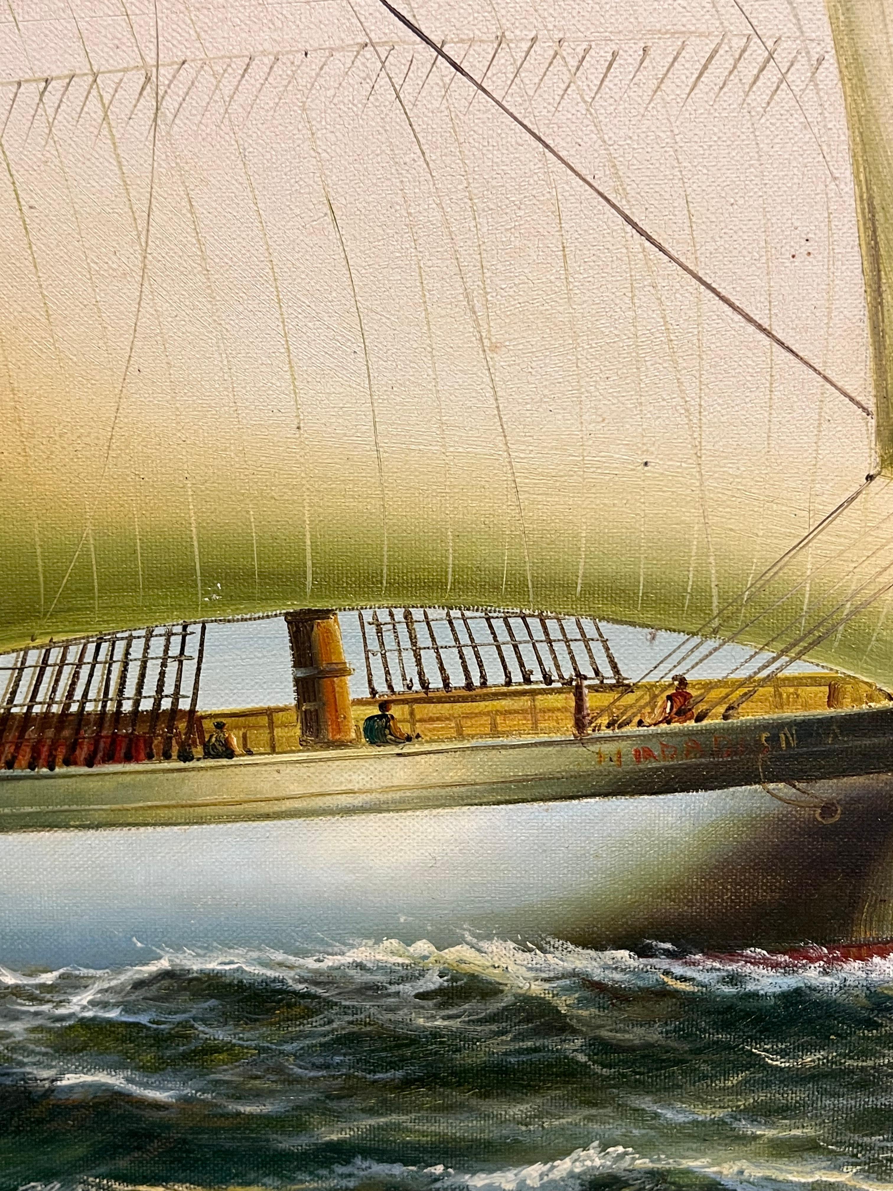 Peinture à l'huile maritime à grande échelle d'un grand voilier entièrement gréé en mer en vente 7