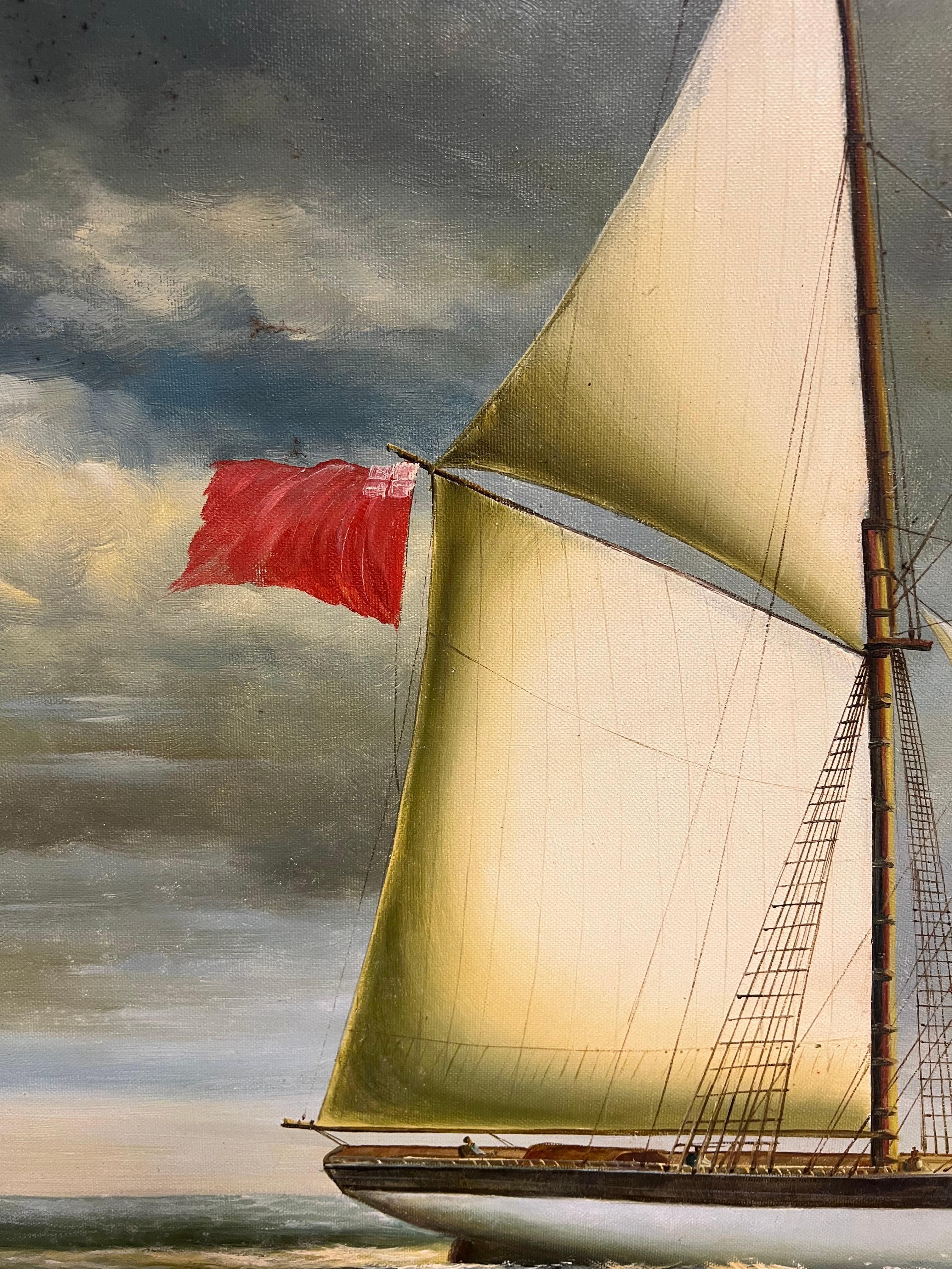 Peinture à l'huile maritime à grande échelle d'un grand voilier entièrement gréé en mer en vente 2