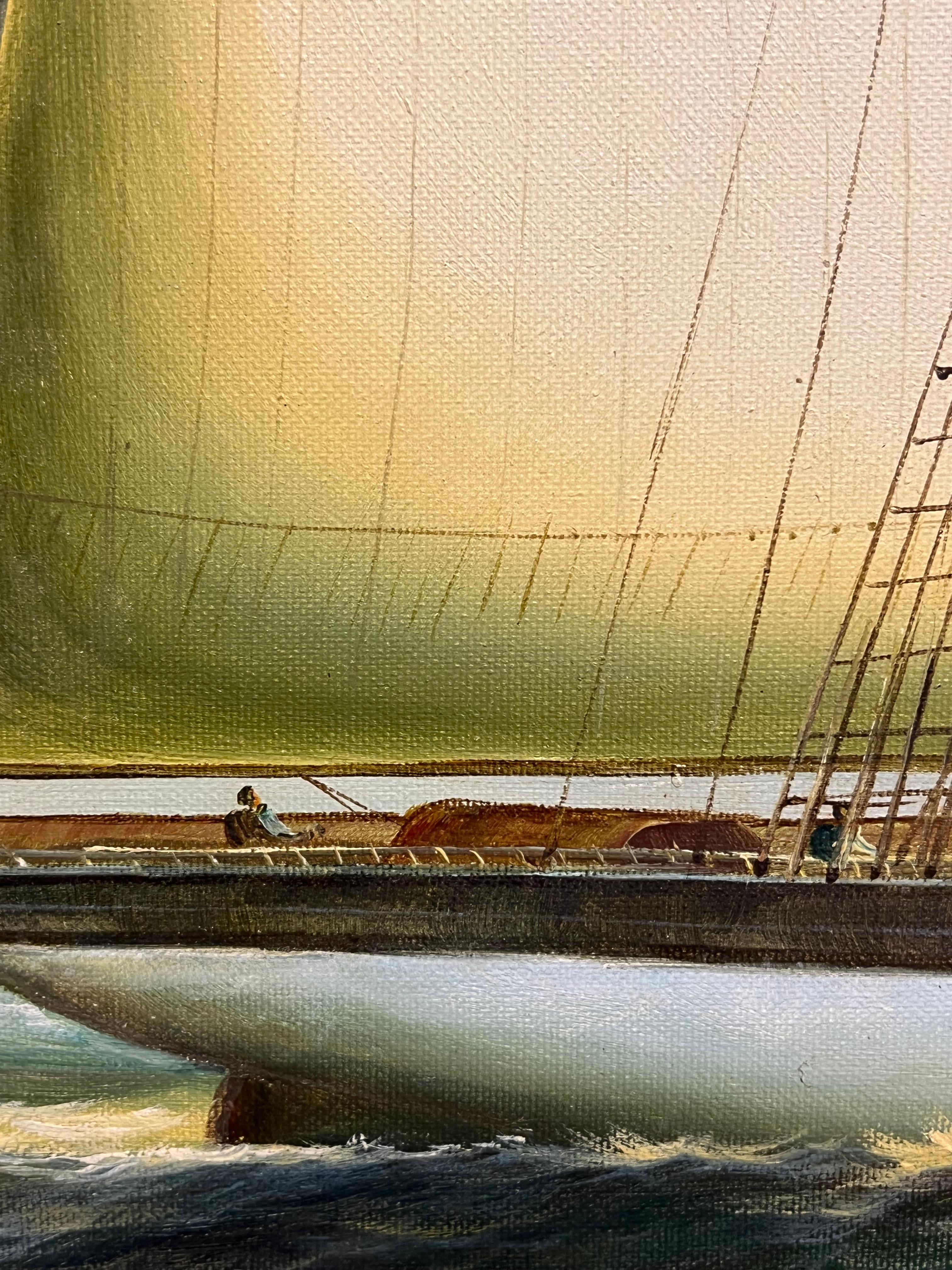 Peinture à l'huile maritime à grande échelle d'un grand voilier entièrement gréé en mer en vente 3