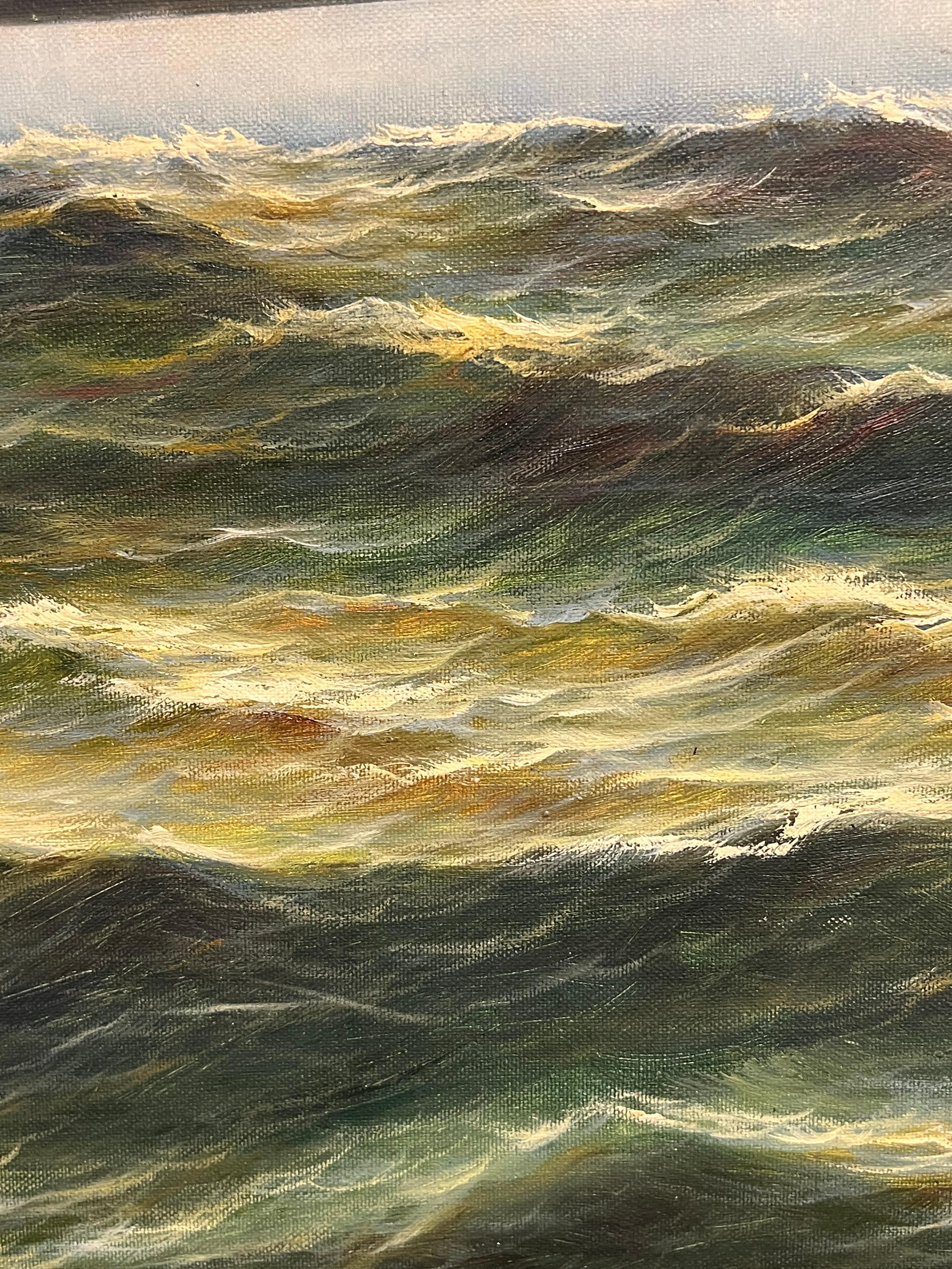 Peinture à l'huile maritime à grande échelle d'un grand voilier entièrement gréé en mer en vente 4