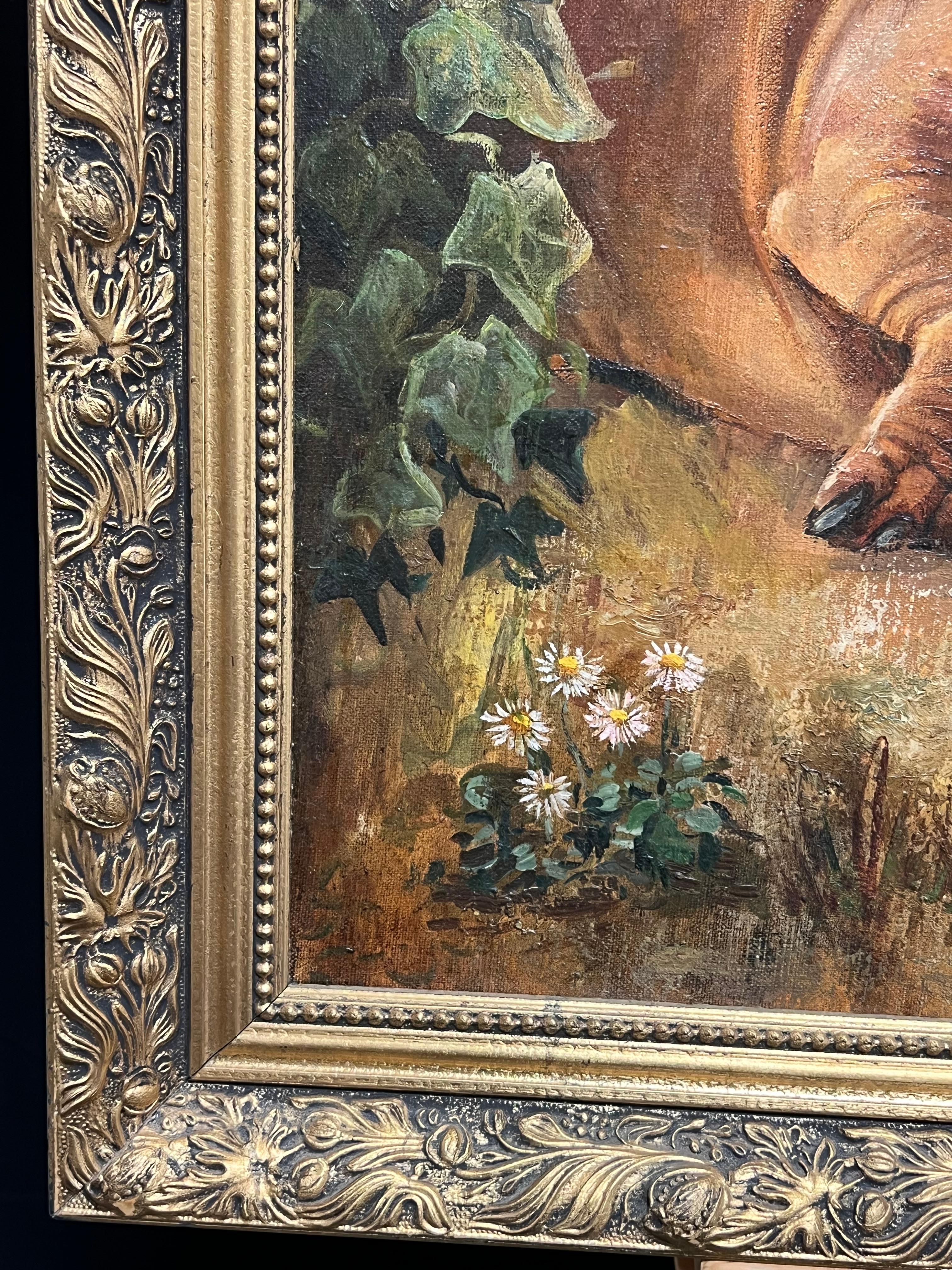 Large English Dog Oil Painting Pair of Charming Dachshund Dogs in Landscape 14