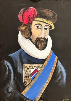 Portrait of a Tudor English Gentleman in Fine Ornate Gilt Swept Frame