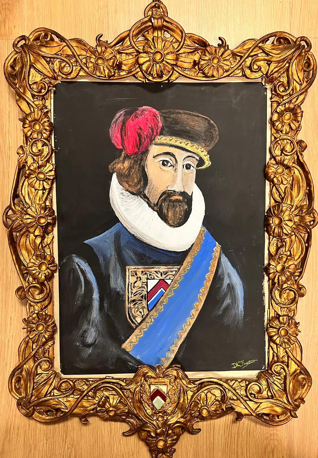 English School Figurative Painting - Portrait of a Tudor English Gentleman in Fine Ornate Gilt Swept Frame