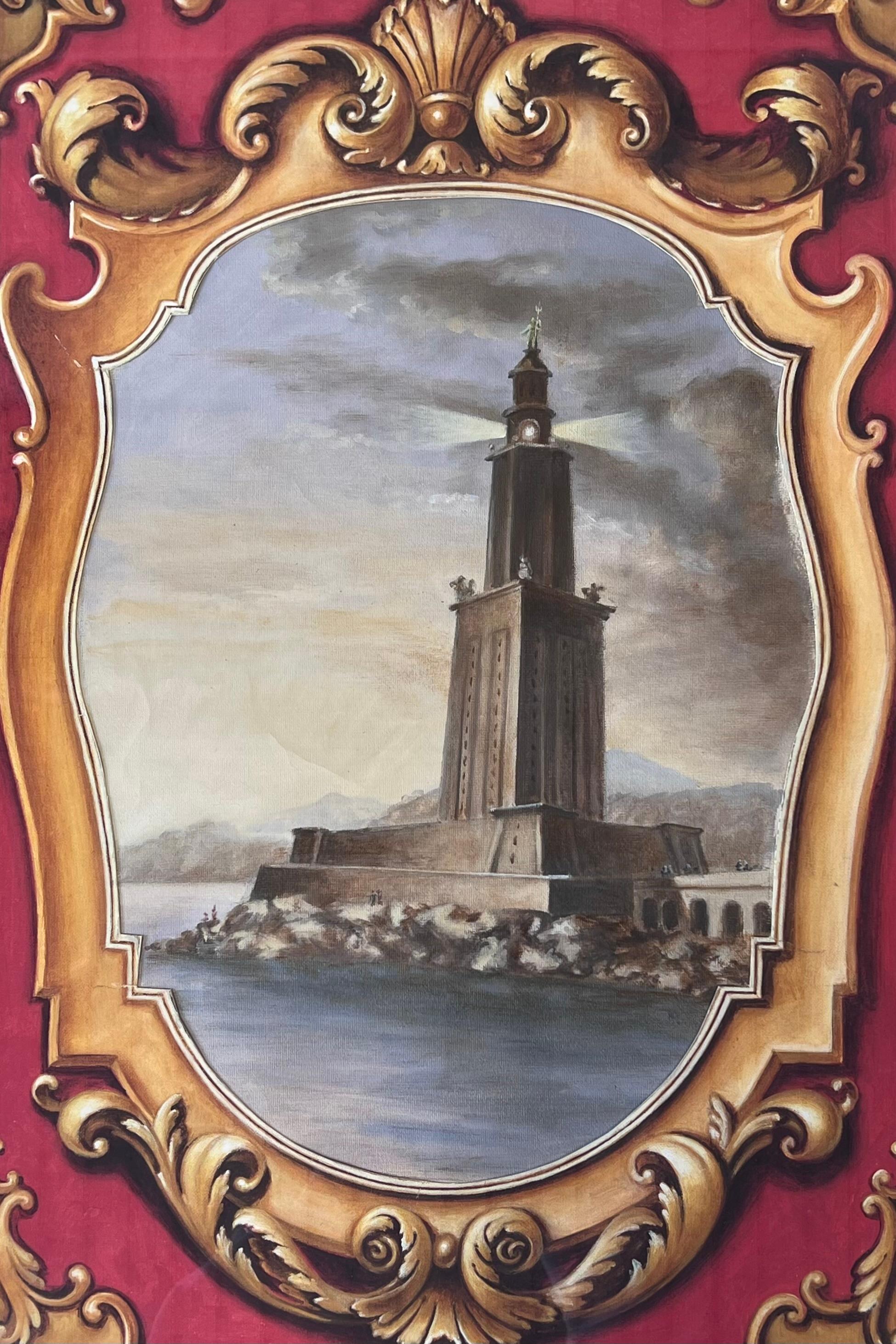 Set of 7 Original Paintings - The Seven Wonders of the Ancient World Classical - Brown Landscape Painting by English School