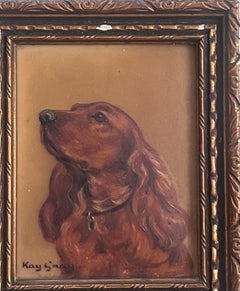 Vintagte English Miniature Painting Portrait of Spaniel Dog