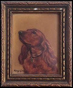 Vintagte English Miniature Painting Portrait of Spaniel Dog