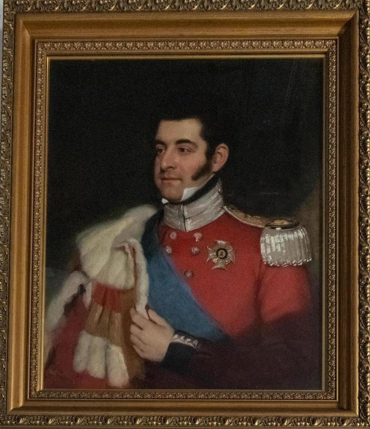 Portrait Painting English School - Portrait d'officier militaire du 5e Royal Lancashire Militia, East Lancs, 19e siècle