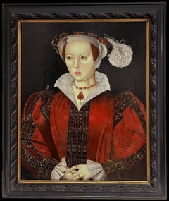 Raffinato ritratto britannico di Caterina Parr, moglie di Enrico VIII, incorniciato in un quadro ad olio