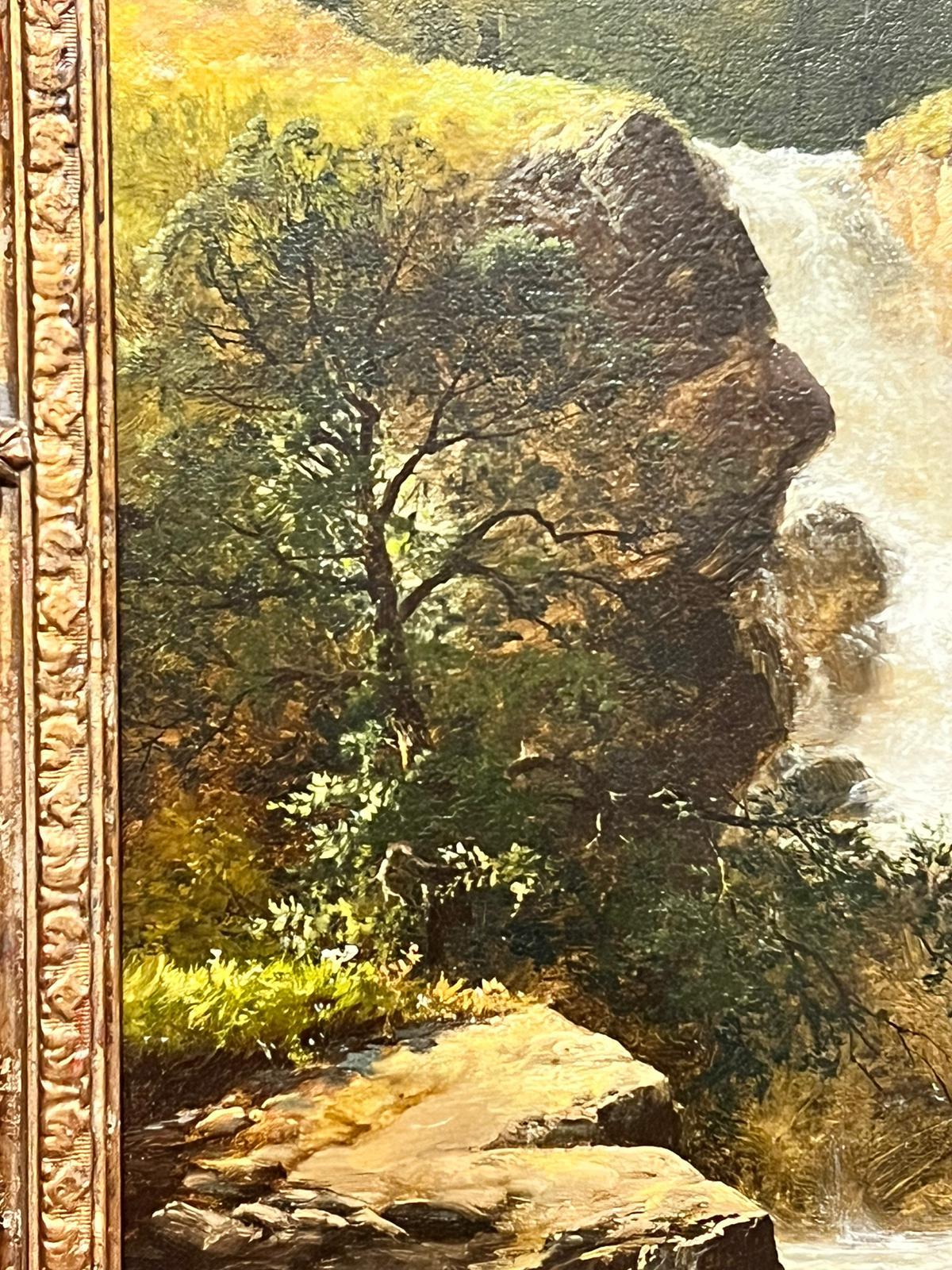 Fine Victorian Signed Oil Painting Figures by Waterfall Capel Curig Wales For Sale 5