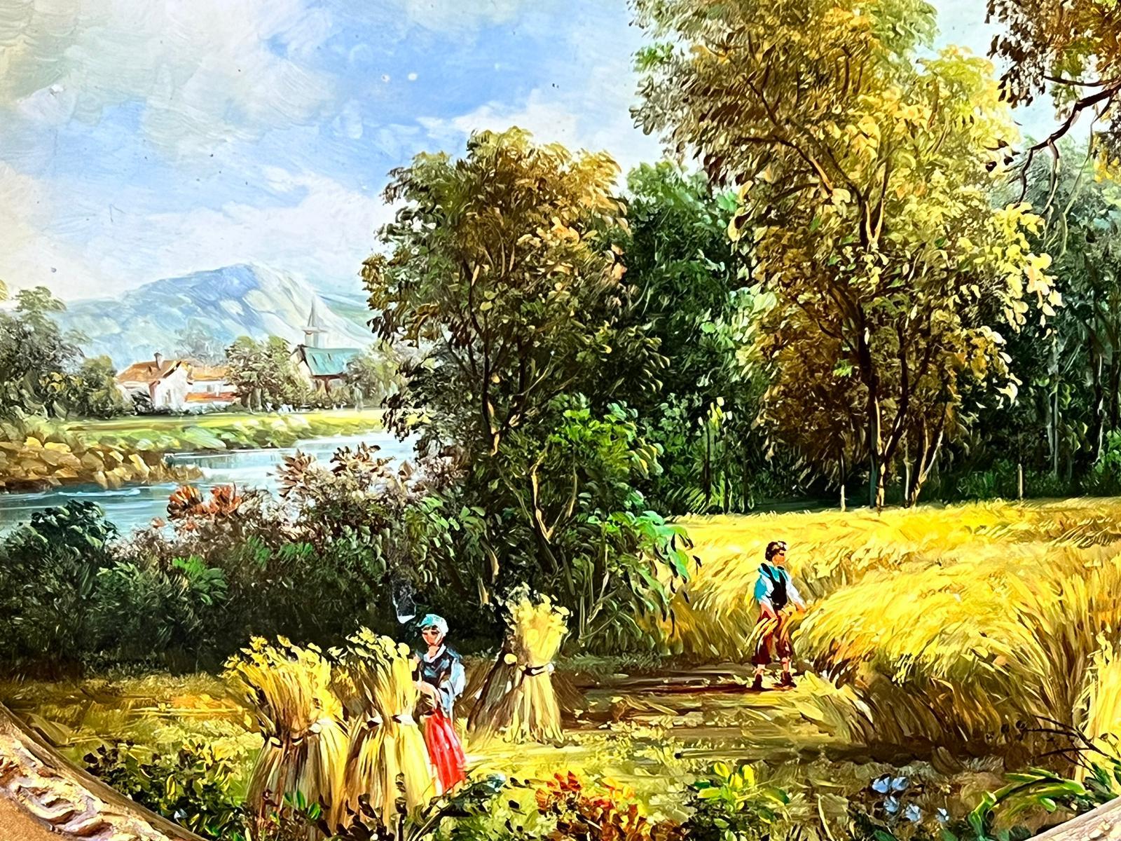 Traditional British Landscape Figures Gathering the Harvest Oil in Gilt Frame  - Victorian Painting by English School