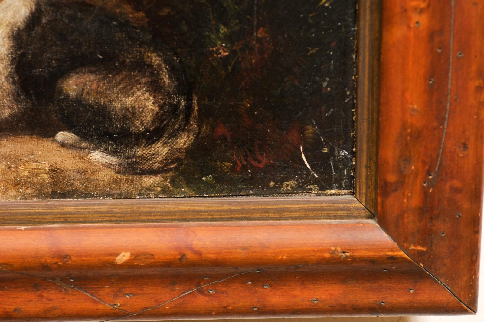 English School 3 Terriers à la chasse Huile sur toile dans un cadre en Wood Wood, 19e siècle en vente 6