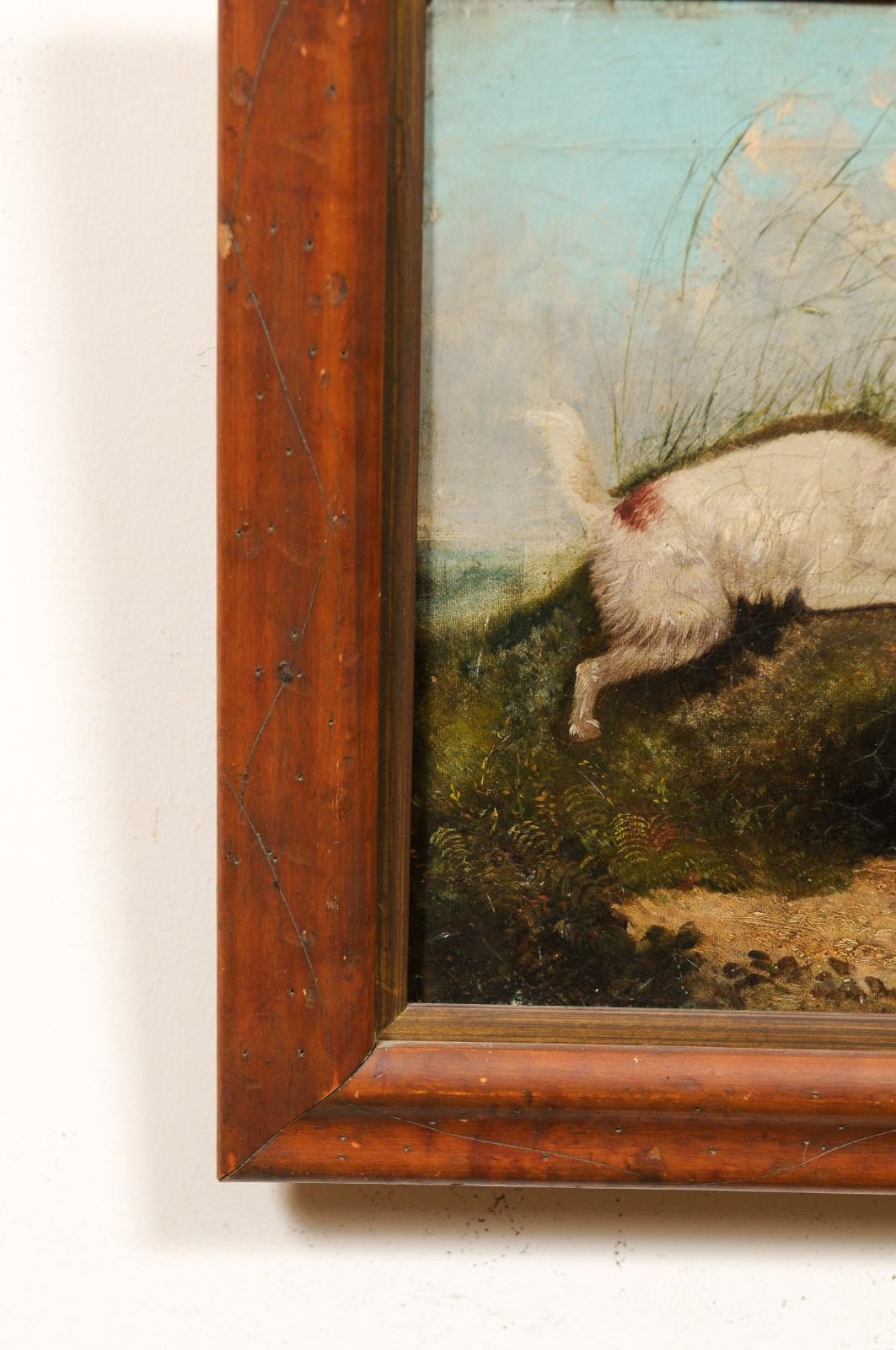 English School 3 Terriers Hunting Oil On Canvas in Wood Frame, 19th Century For Sale 3