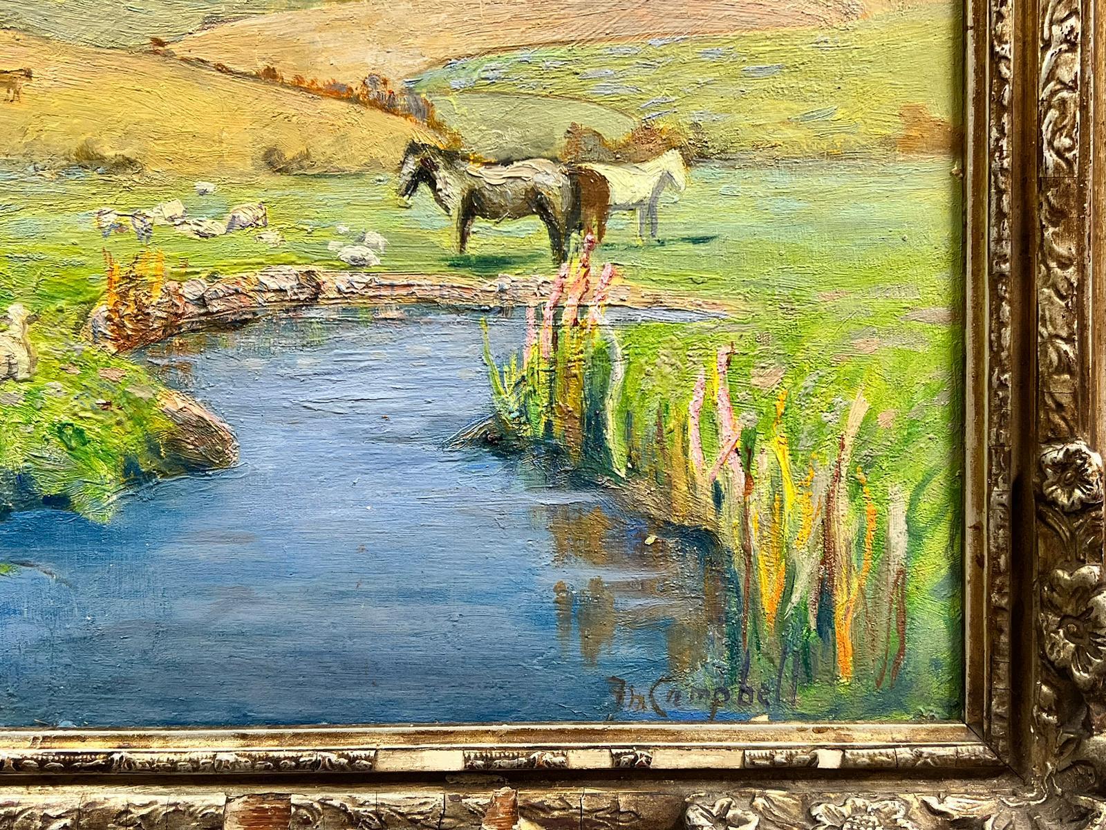 Autumn in the Cotswolds Horses Grazing River Meadows Signed English Oil For Sale 2
