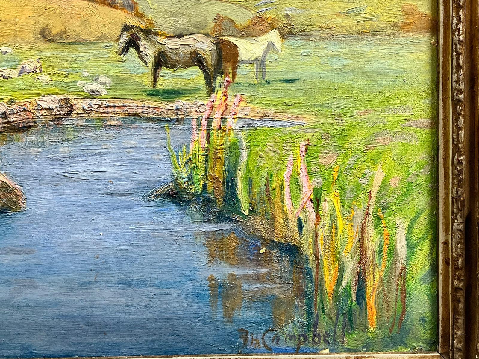 Autumn in the Cotswolds Horses Grazing River Meadows Signed English Oil For Sale 3
