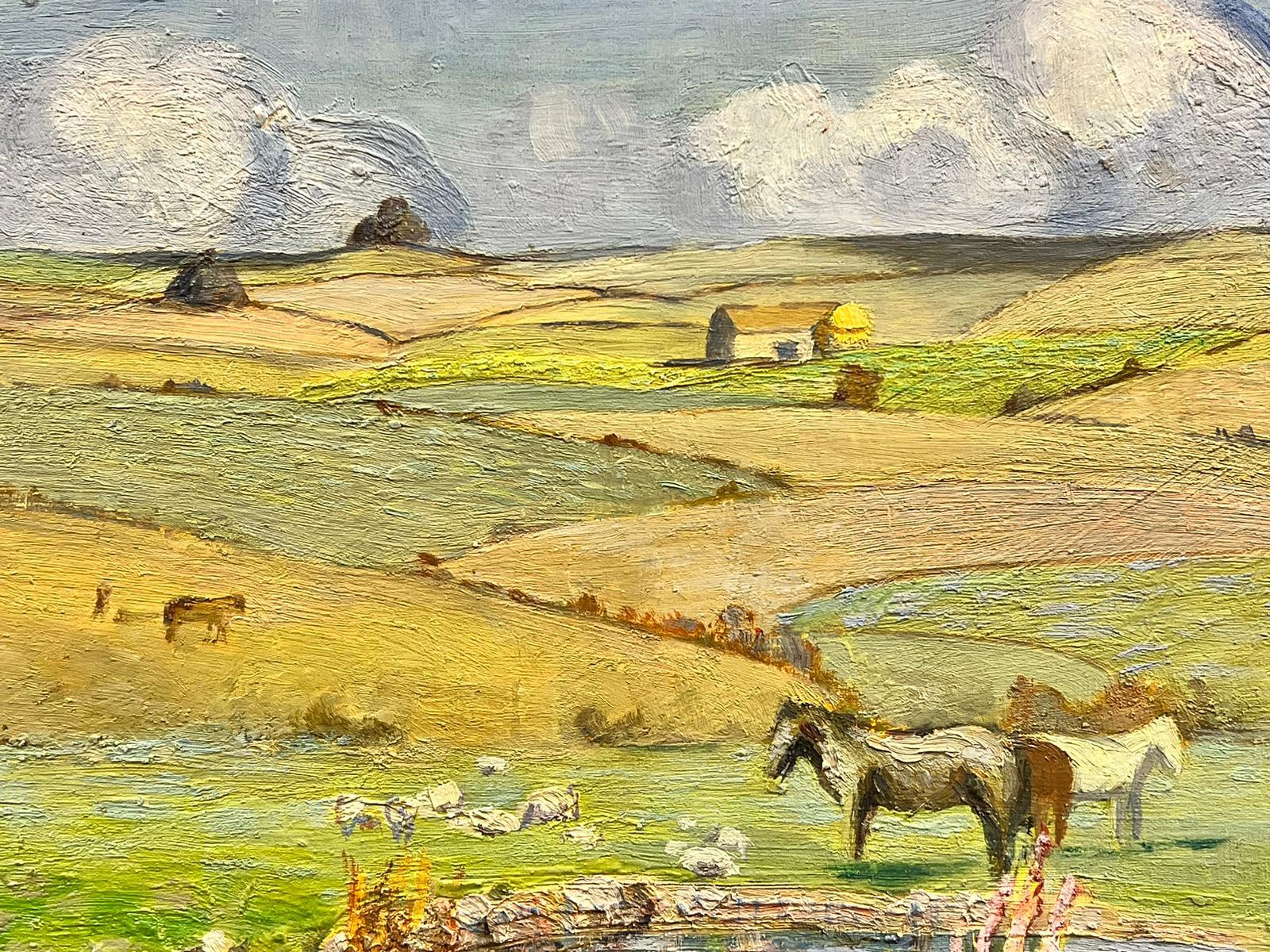 Autumn in the Cotswolds Horses Grazing River Meadows Signed English Oil For Sale 4