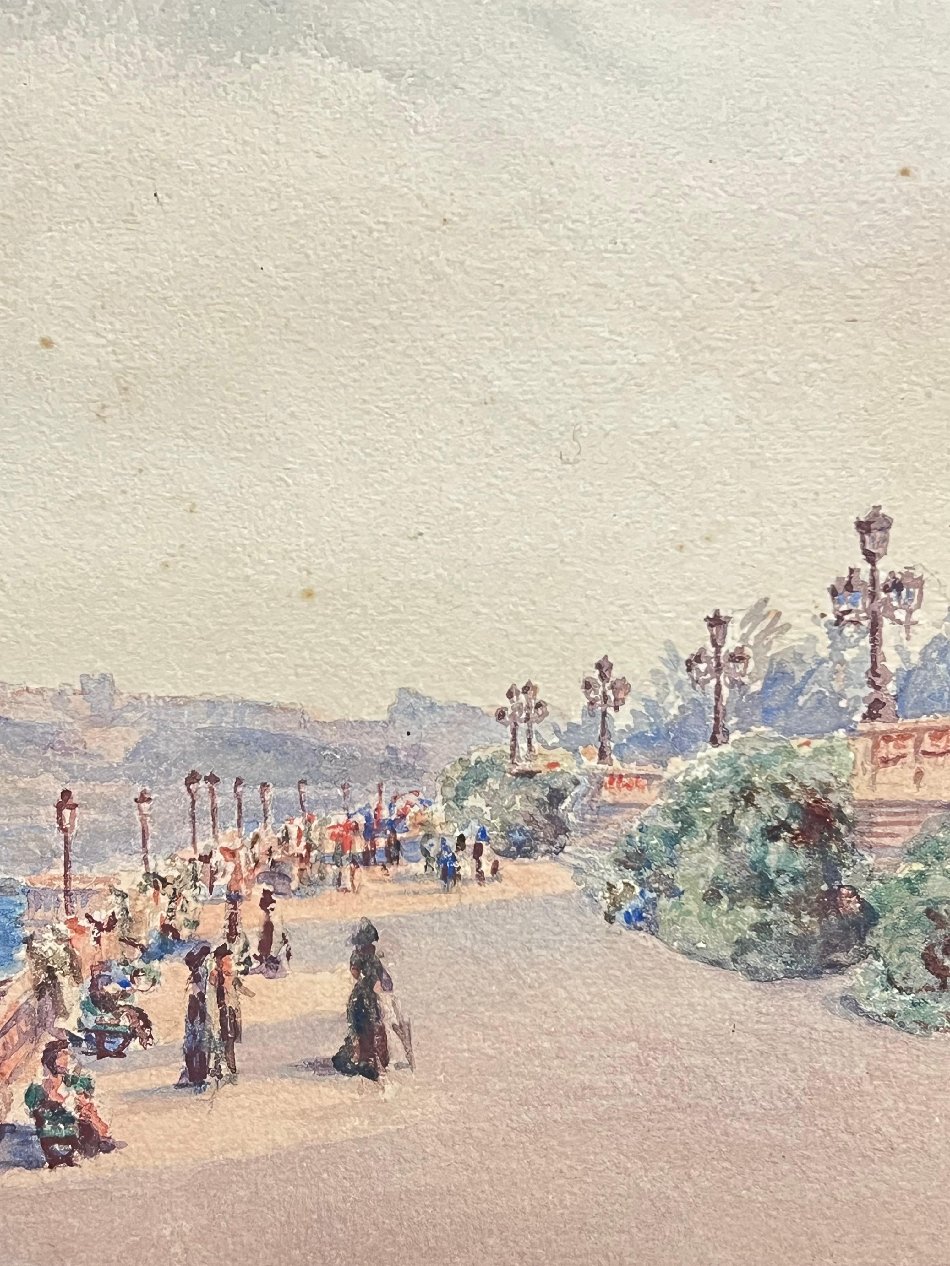 Pintura de la Belle Epoque Figuras paseando por un paseo soleado en Montecarlo en venta 1