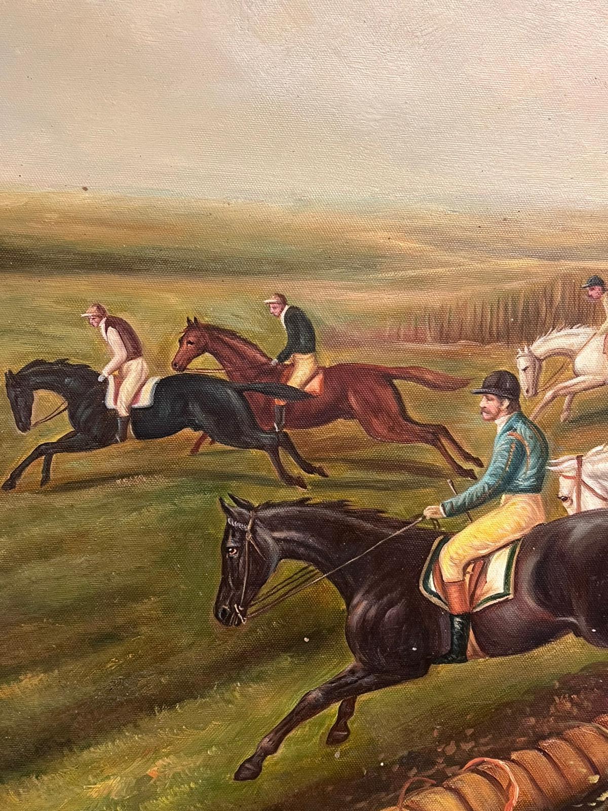 Large Traditional English Sporting Art Oil Painting Horse Racing Countryside For Sale 1