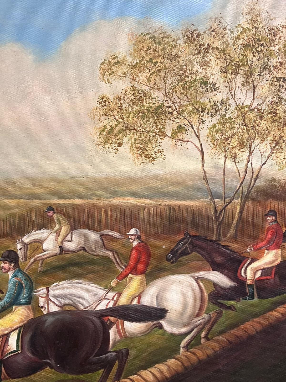 Large Traditional English Sporting Art Oil Painting Horse Racing Countryside For Sale 2
