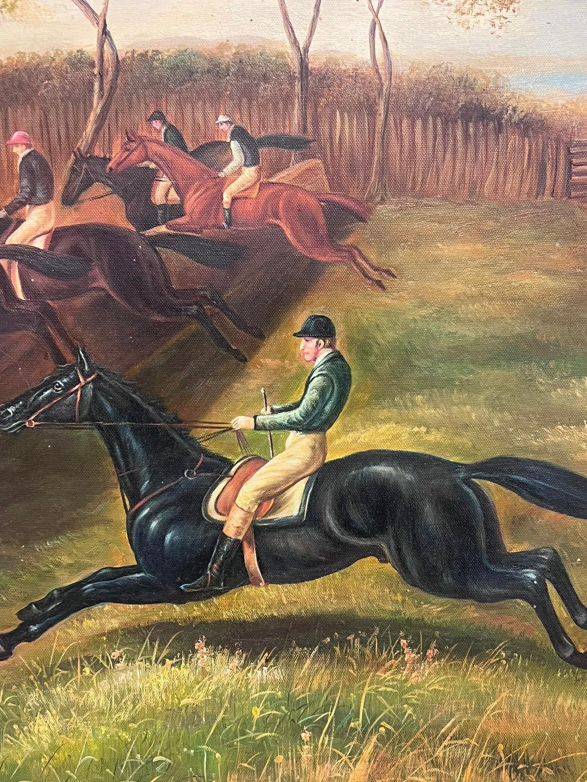 Large Traditional English Sporting Art Oil Painting Horse Racing Countryside For Sale 2