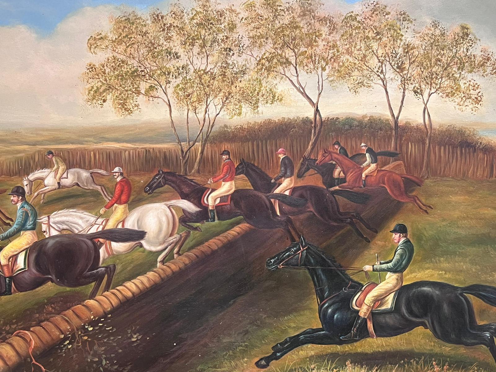 Large Traditional English Sporting Art Oil Painting Horse Racing Countryside For Sale 4