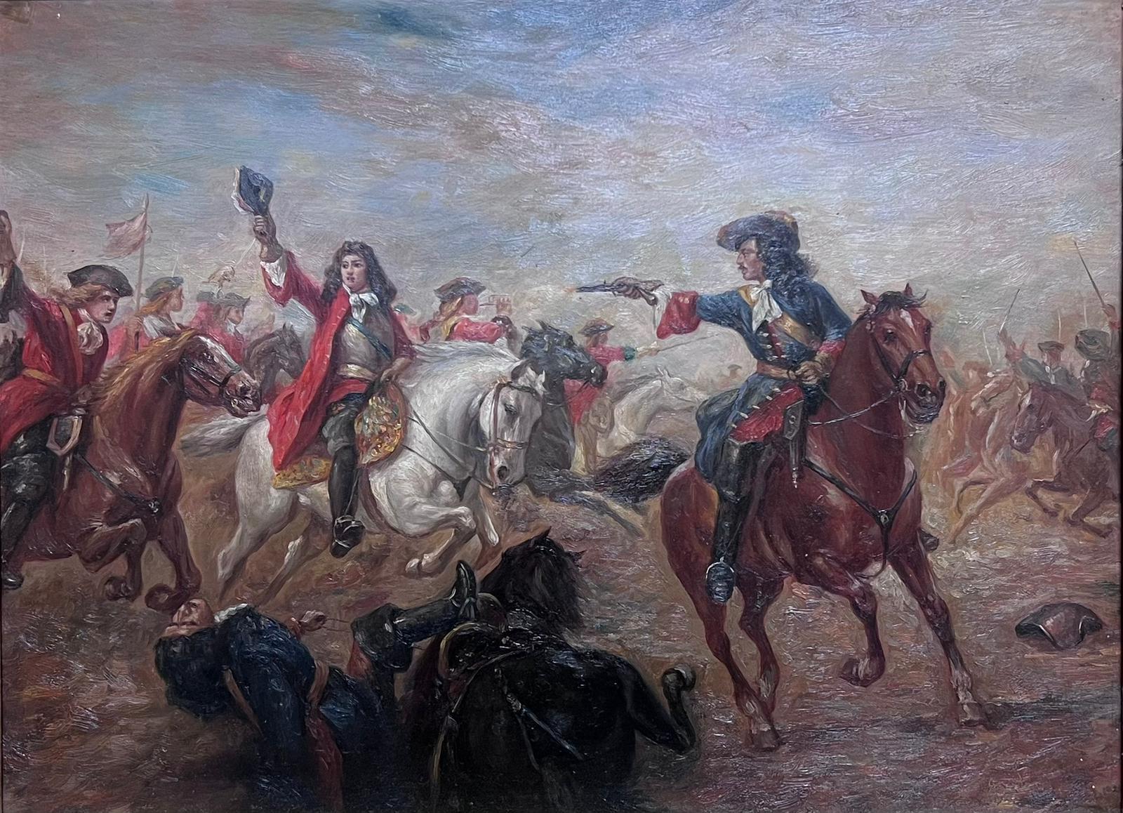 Old Cavalry Battle Skirmish Civil War Period Soldiers on Horseback Pistols - Painting by English School 
