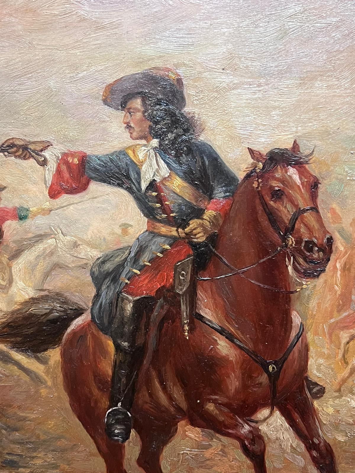 Old Cavalry Battle Skirmish Civil War Period Soldiers on Horseback Pistols - English School Painting by English School 