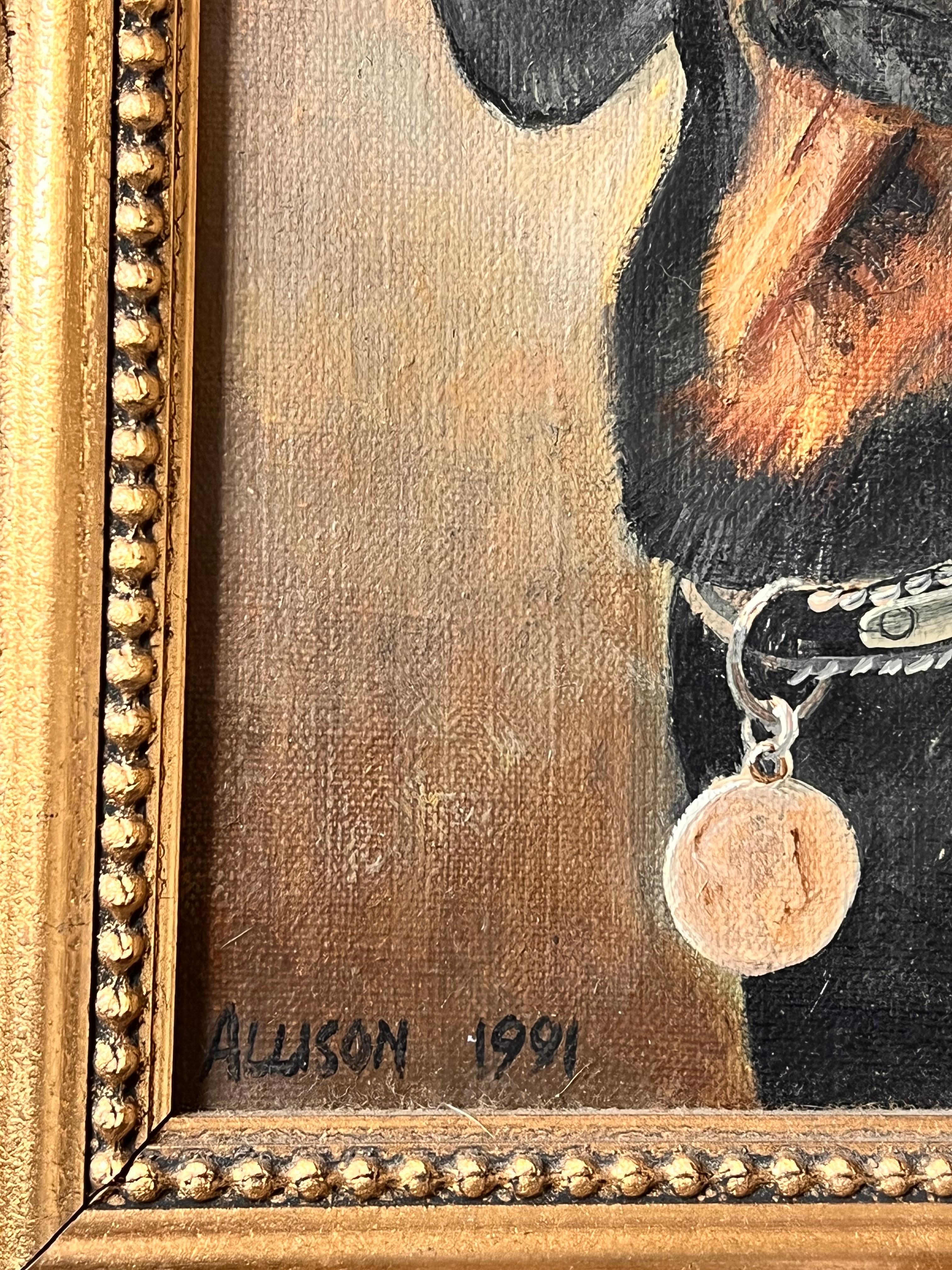 English Dog Painting Black Dachshund Portrait Oil Painting framed, signed 2