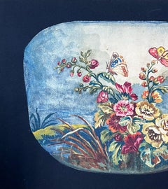 Rococo-Inspired Floral Watercolor with Butterflies and Vibrant Bouquet