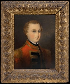 Antiguo Óleo Inglés Retrato de Joven Oficial del Ejército Británico Marco Fino