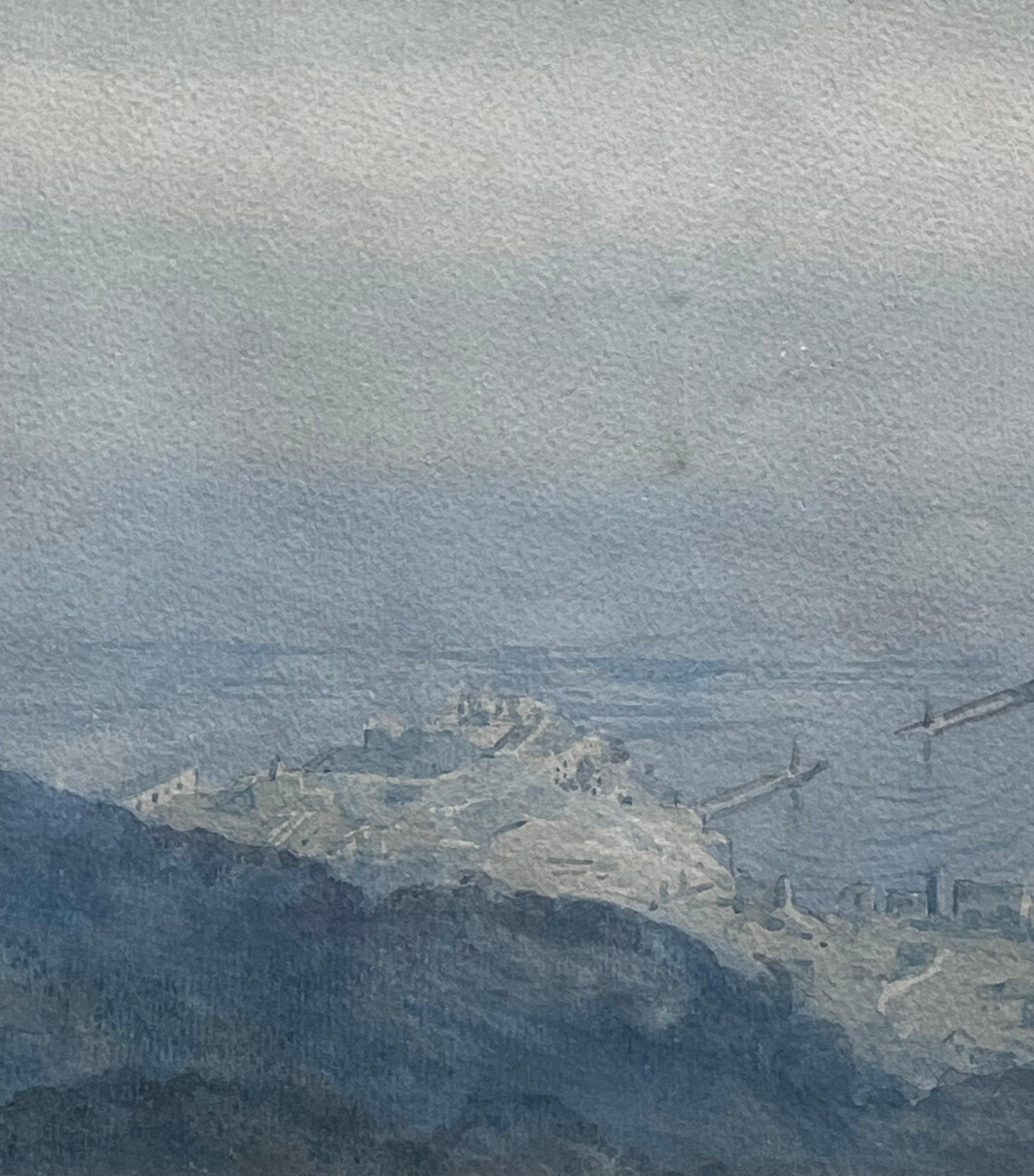 Monte Carlo Hafen von La Turbie Panoramic Skyline Landschaft Küstenansicht von Monte Carlo (Grau), Landscape Painting, von English School