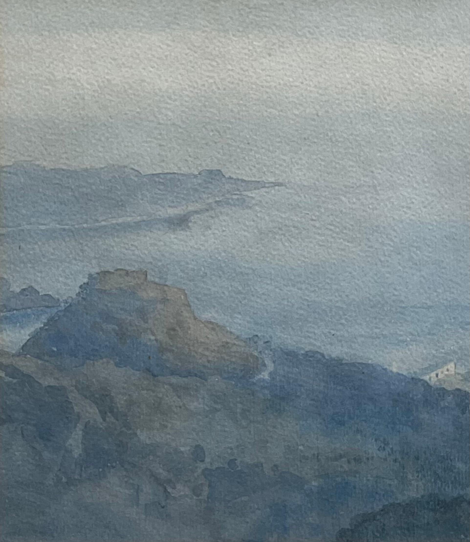 Monte Carlo von La Turbie aus
Englische Schule, Mitte des 20. Jahrhunderts, 
verso etikettiert
Aquarell auf Künstlerpapier, gerahmt
Glasabdeckung
Gerahmt: 13 x 17 Zoll
Pappe: 12 x 16,5 Zoll
Zustand: sehr gut
Herkunft: Privatsammlung, The Cotswolds,