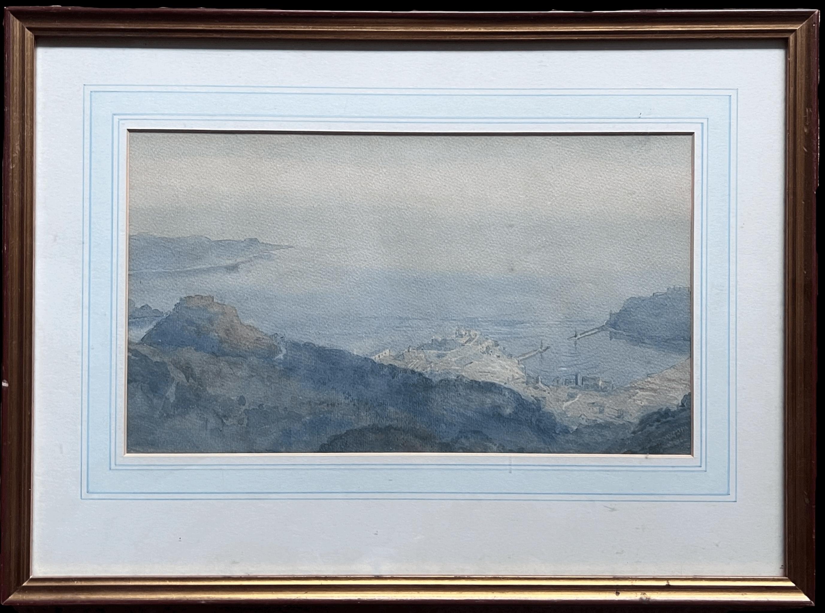 English School Landscape Painting – Monte Carlo Hafen von La Turbie Panoramic Skyline Landschaft Küstenansicht von Monte Carlo