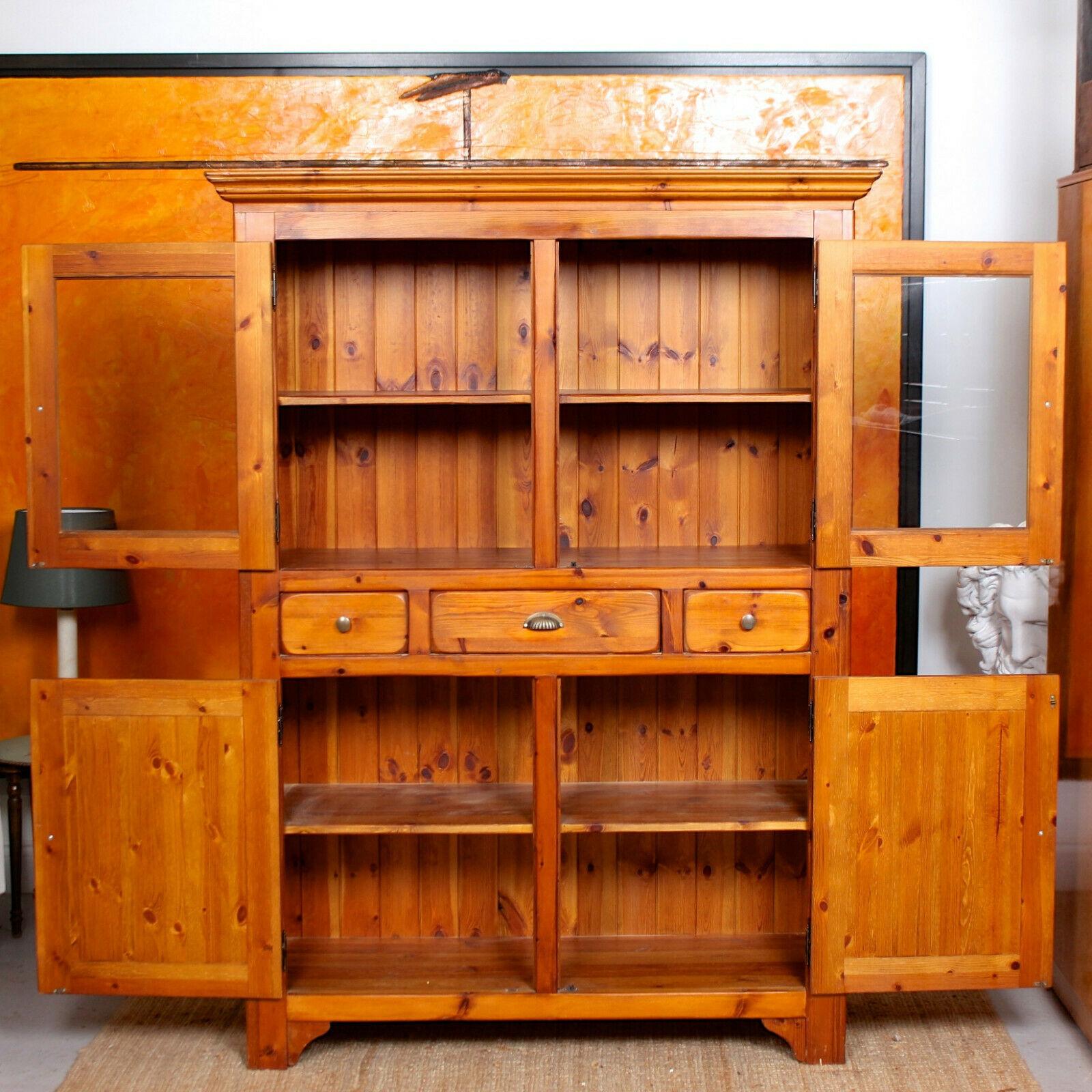 English School Cupboard Pine Glazed Bookcase Display Cabinet Dresser In Good Condition In Newcastle upon Tyne, GB